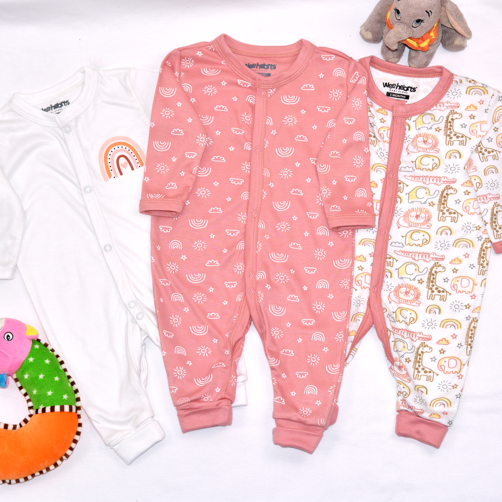 Safari Theme Sleepsuits Open Feet 3 Pcs Pack