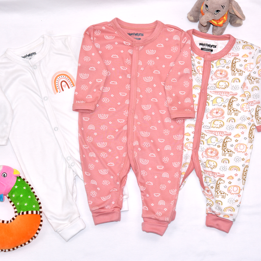 Safari Theme Sleepsuits Open Feet 3 Pcs Pack